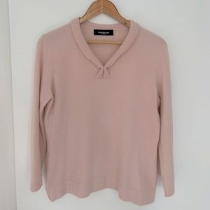 100% cashmere blush pink sweater with shawl collar